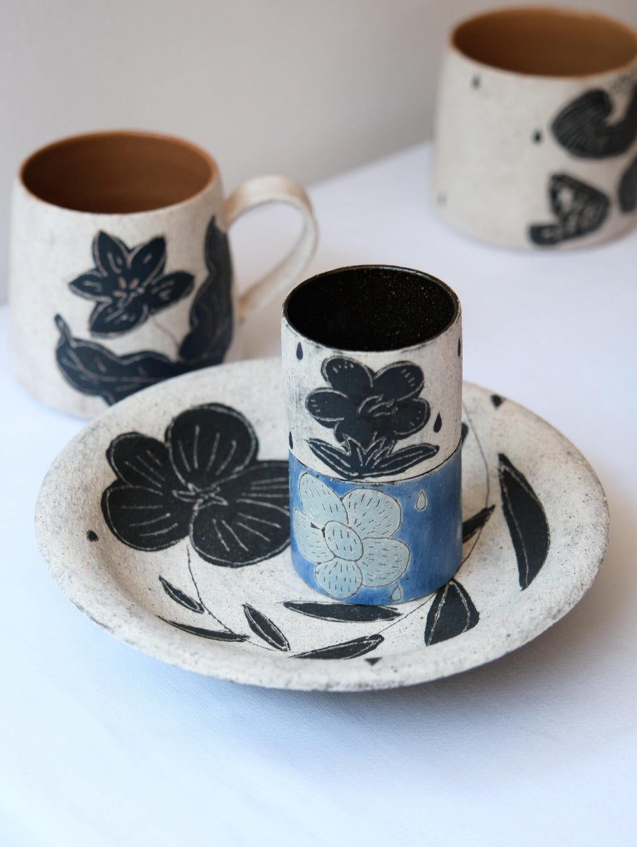 Garden Walk Handmade Stoneware Cup and Plate Set | Neroliya.studio