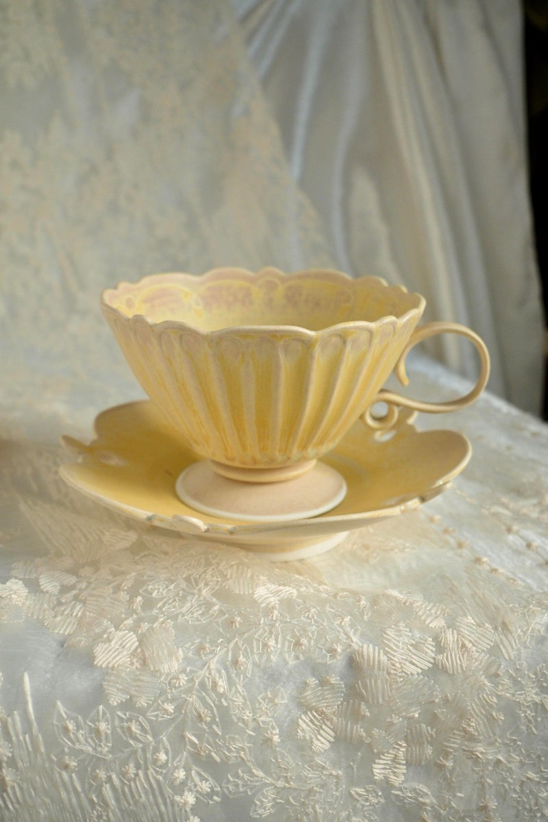 Honey Pomelo Handcrafted Wood-Fired Porcelain Cup & Saucer Set Orange Yellow
