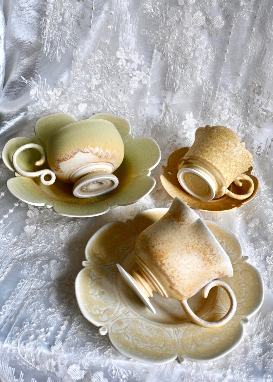 Soft Glow Handcrafted Wood-Fired Porcelain Cup Set Orange Yellow