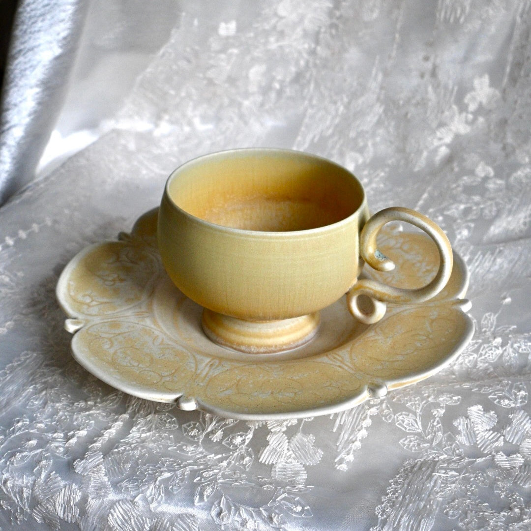 Soft Glow Handcrafted Wood-Fired Porcelain Cup Set Orange Yellow