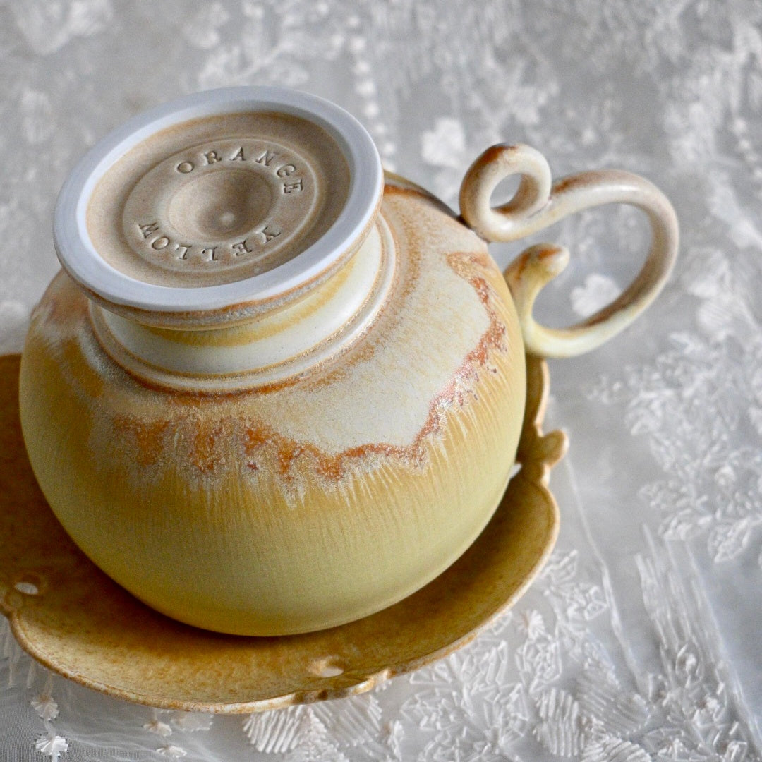 Soft Glow Handcrafted Wood-Fired Porcelain Cup Set Orange Yellow