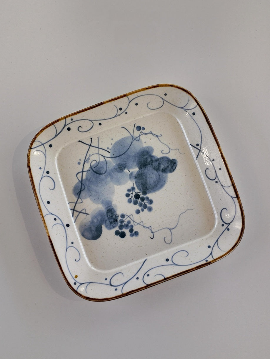 Hand-Painted Blue & White Grape Ceramic Plate Set Chi Su