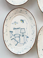 French Leisure Hand-Painted Oval Ceramic Plate – Candlelight Dinner Chi Su