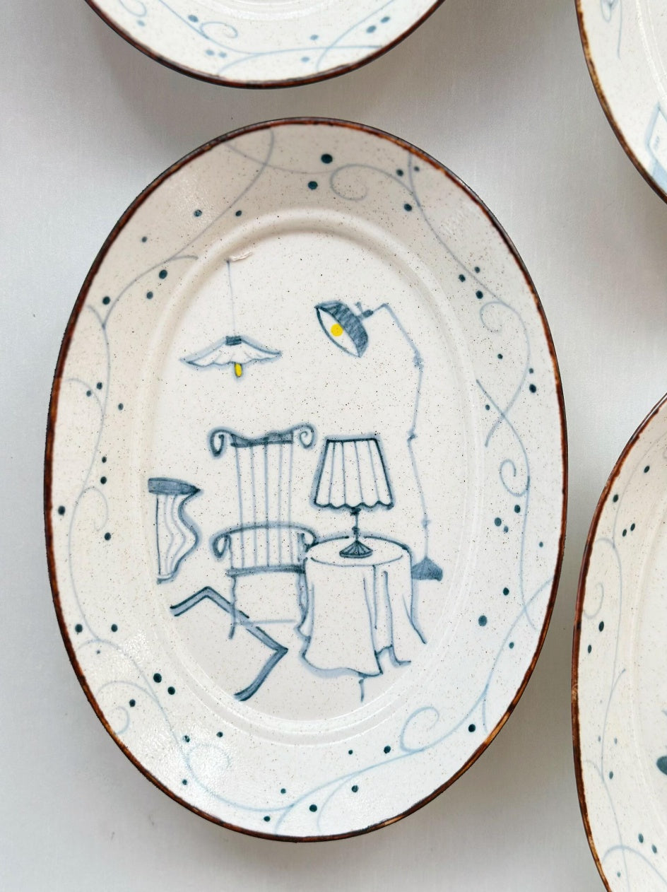 French Leisure Hand-Painted Oval Ceramic Plate – Candlelight Dinner Chi Su