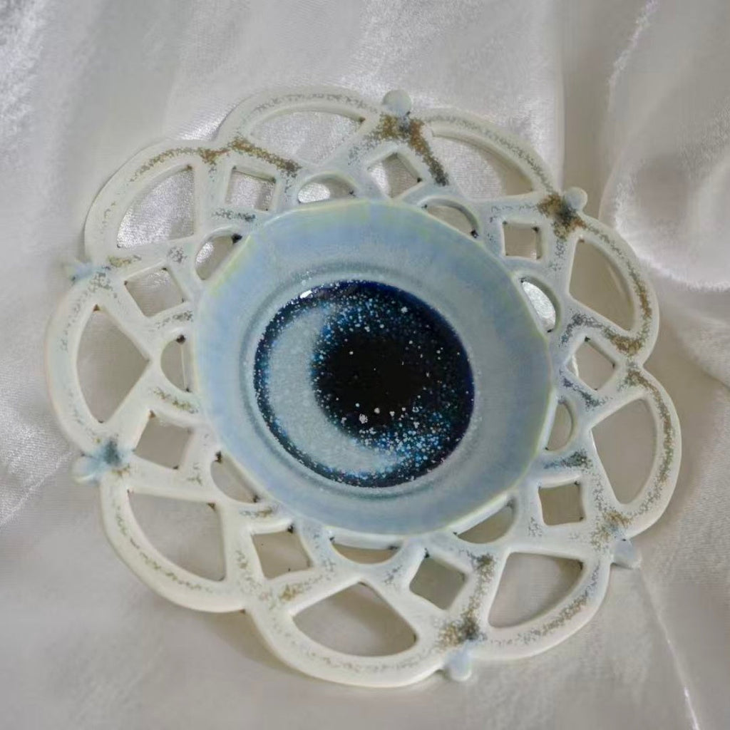 Blue Moon Handcrafted Openwork Wood-Fired Porcelain Plate Orange Yellow