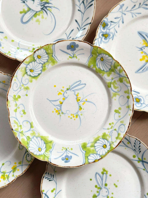 Blue & White Rabbit Scalloped Dessert Plate Chi Su