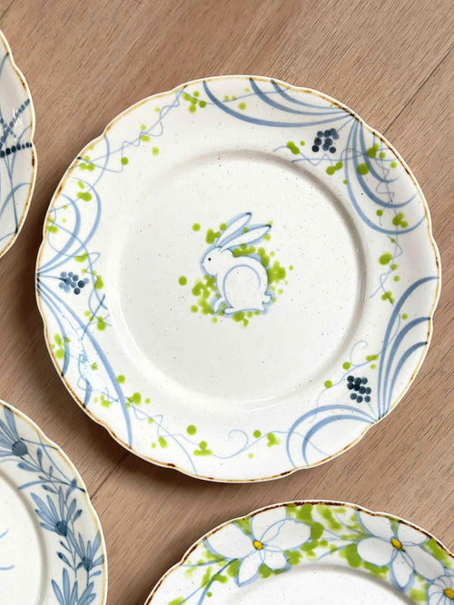 Blue & White Rabbit Scalloped Dessert Plate Chi Su