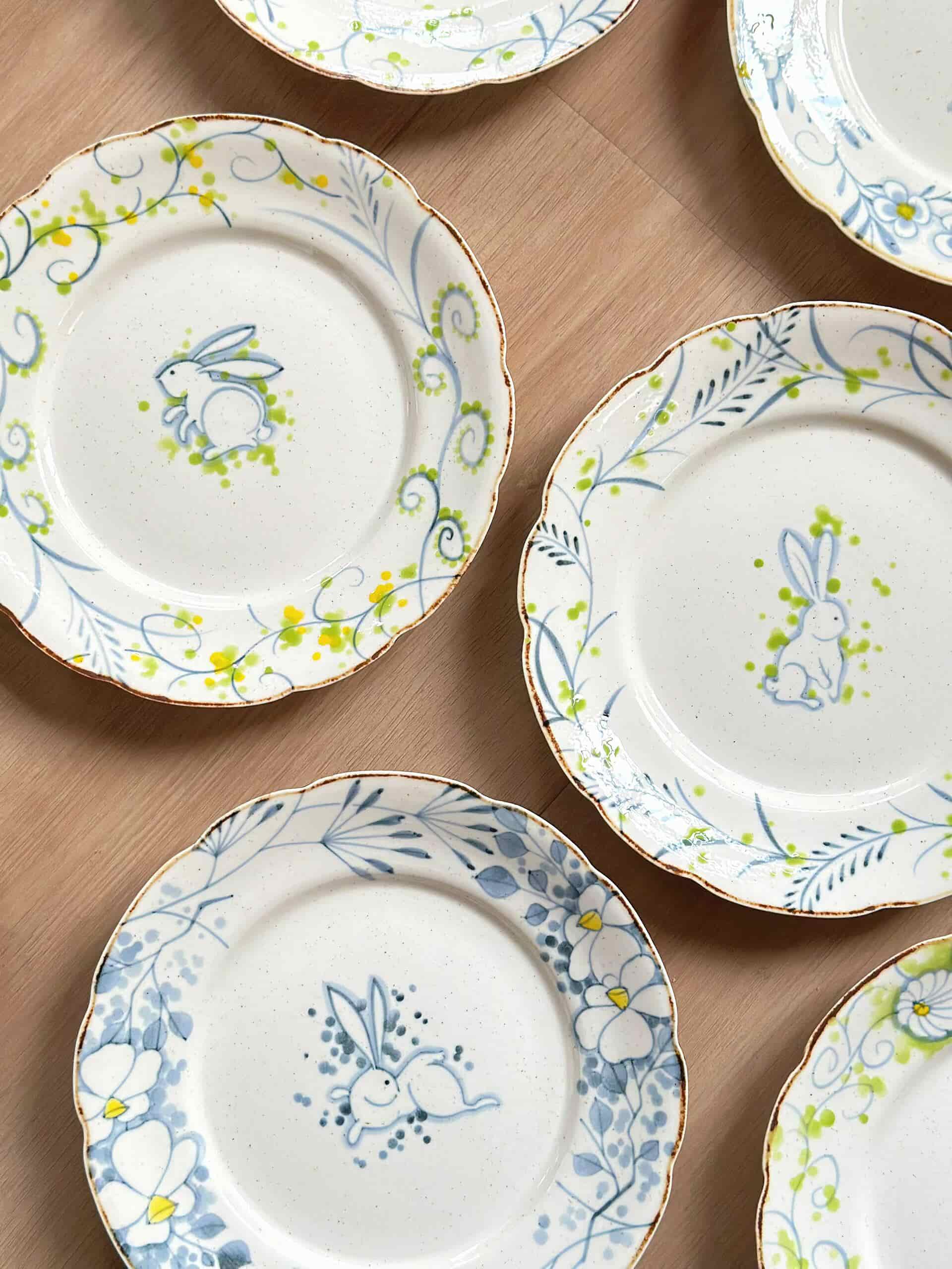 Blue & White Rabbit Scalloped Dessert Plate Chi Su