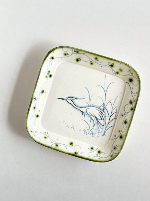Blue & White Egret Hand-Painted Square Ceramic Plate – Still Waters Chi Su