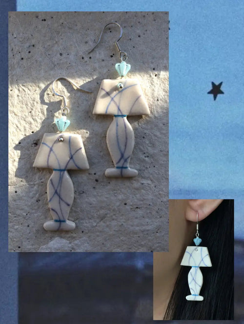 Handmade Ceramic Blue Porcelain Earrings –Lamp One Shower Studio
