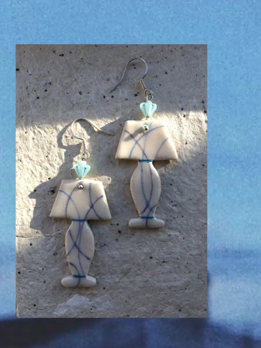 Handmade Ceramic Blue Porcelain Earrings –Lamp One Shower Studio