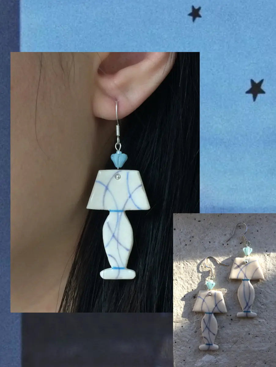 Handmade Ceramic Blue Porcelain Earrings –Lamp One Shower Studio