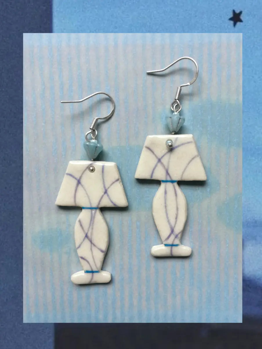 Handmade Ceramic Blue Porcelain Earrings –Lamp One Shower Studio