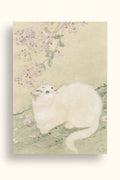 Chinese Mogu Bird-and-Flower Painting – White Cat Beneath Crape Myrtle Blossoms Jing Li