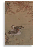 Chinese Gongbi Bird-and-Flower Painting – Pair of Wild Ducks beneath Crimson Maples Jing Li