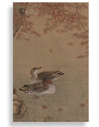 Chinese Gongbi Bird-and-Flower Painting – Pair of Wild Ducks beneath Crimson Maples Jing Li