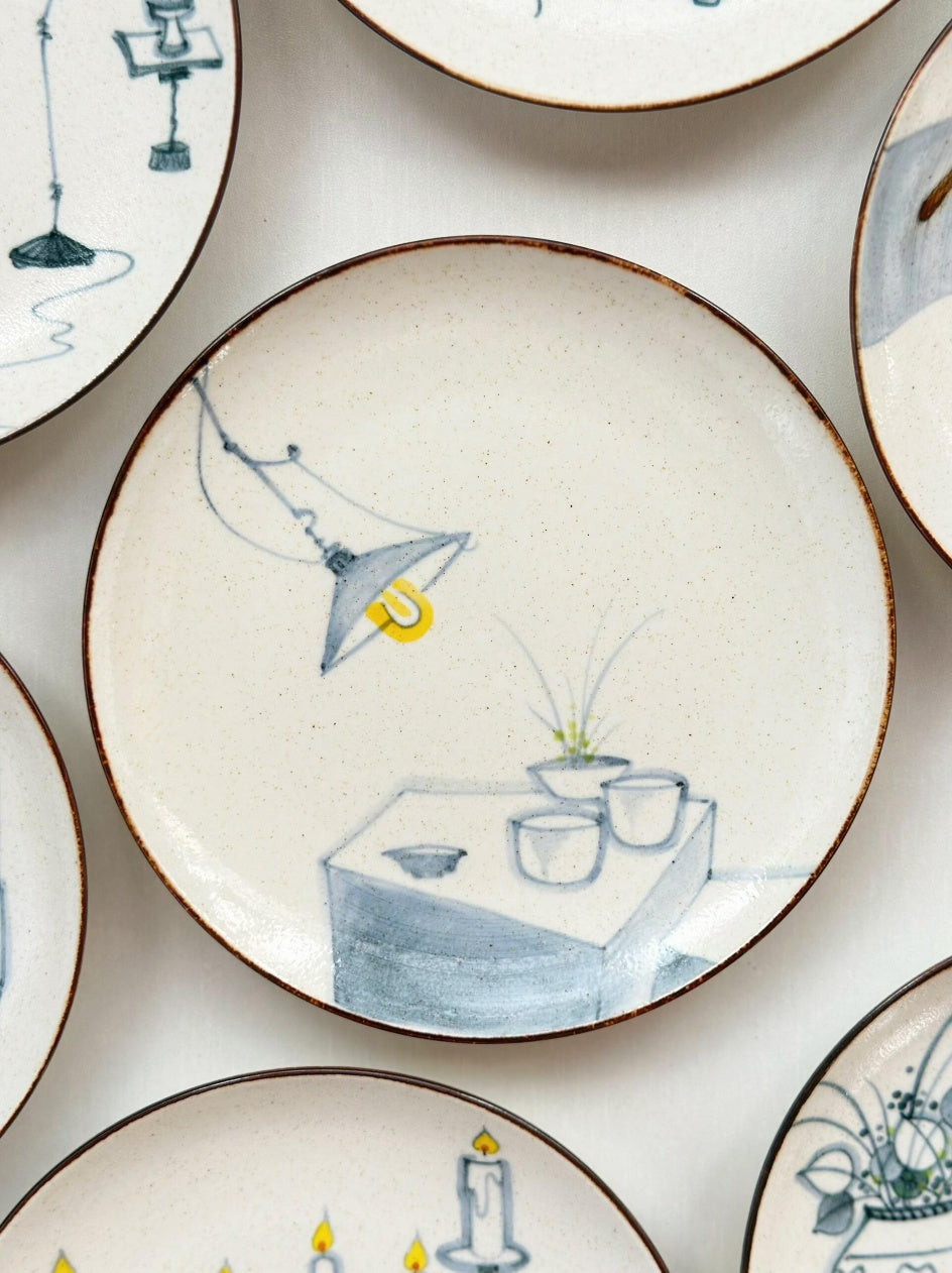 French Leisure Hand-Painted Round Dessert Plate – Candlelight Dinner II Chi Su