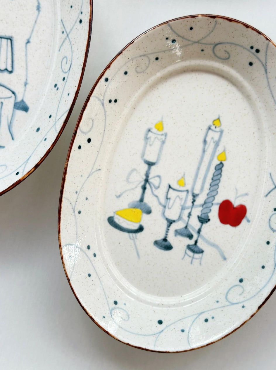 French Leisure Hand-Painted Oval Ceramic Plate – Candlelight Dinner Chi Su