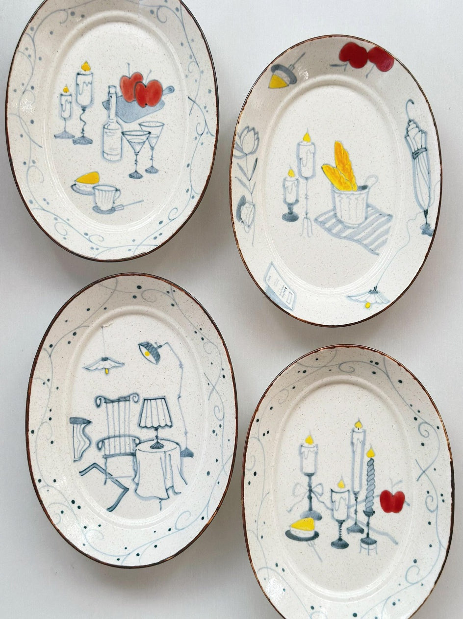 French Leisure Hand-Painted Oval Ceramic Plate – Candlelight Dinner Chi Su