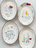 French Leisure Hand-Painted Oval Ceramic Plate – Candlelight Dinner Chi Su