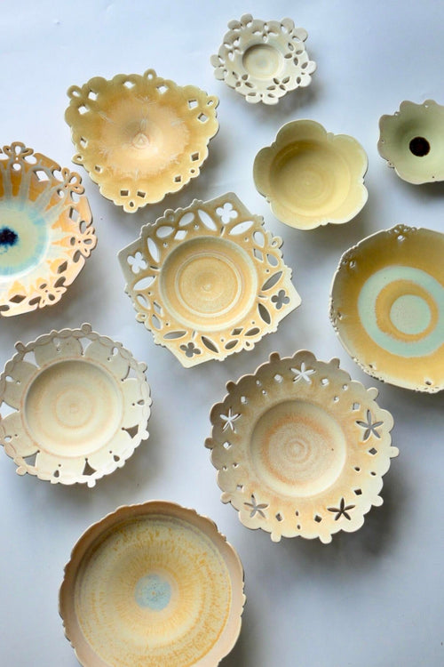 Gilded Light Handcrafted Openwork Porcelain Plate Series Orange Yellow