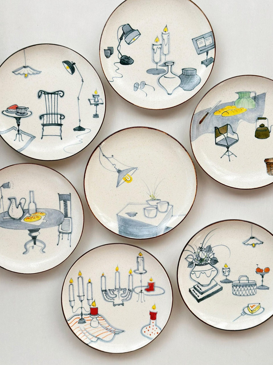 French Leisure Hand-Painted Round Dessert Plate – Candlelight Dinner II Chi Su