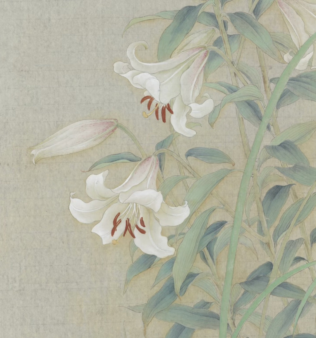 Chinese Gongbi Bird-and-Flower Painting – Lilies in the Quiet Valley Jing Li