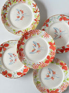 Hand-Painted Bird Round Dessert Plate Set – Red Elegance Chi Su