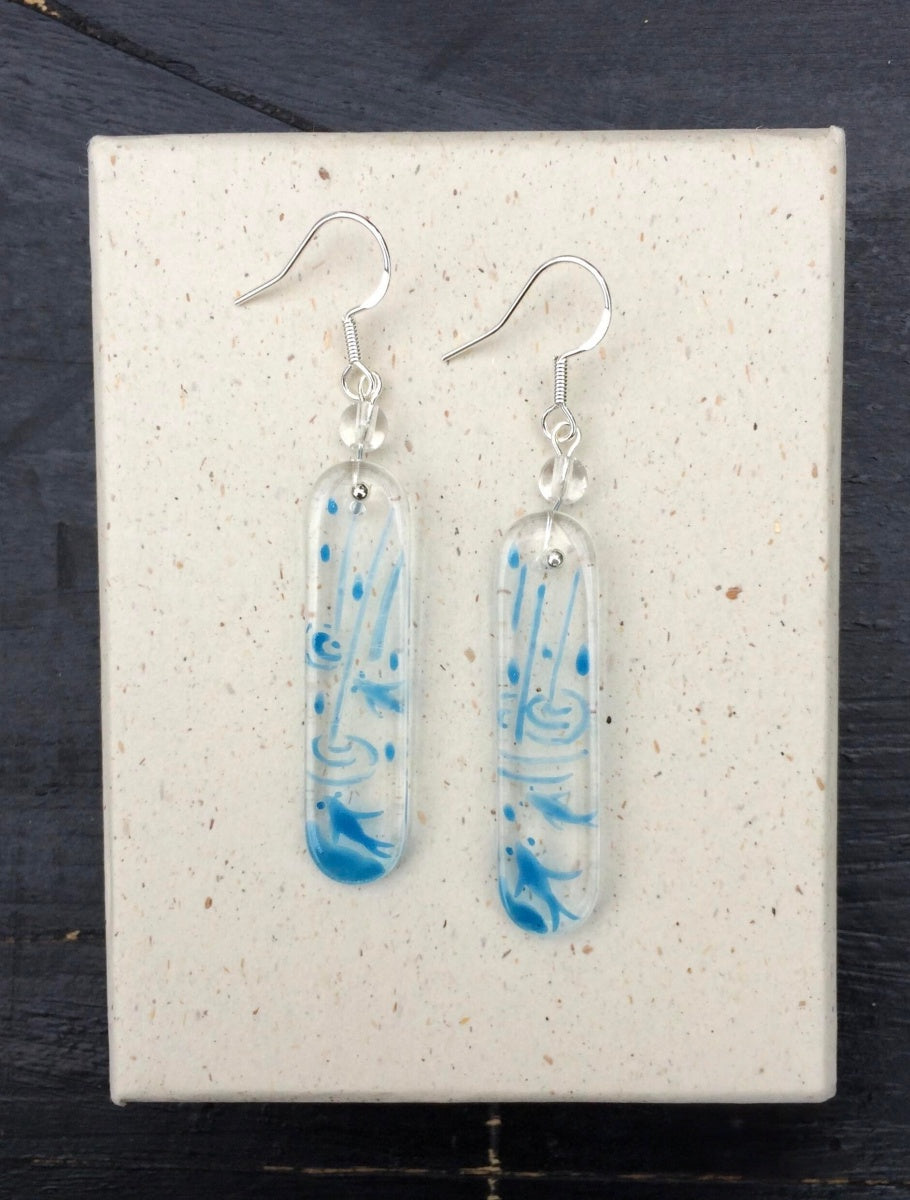 Hand-painted Glass Earrings -Song in Water One Shower Studio
