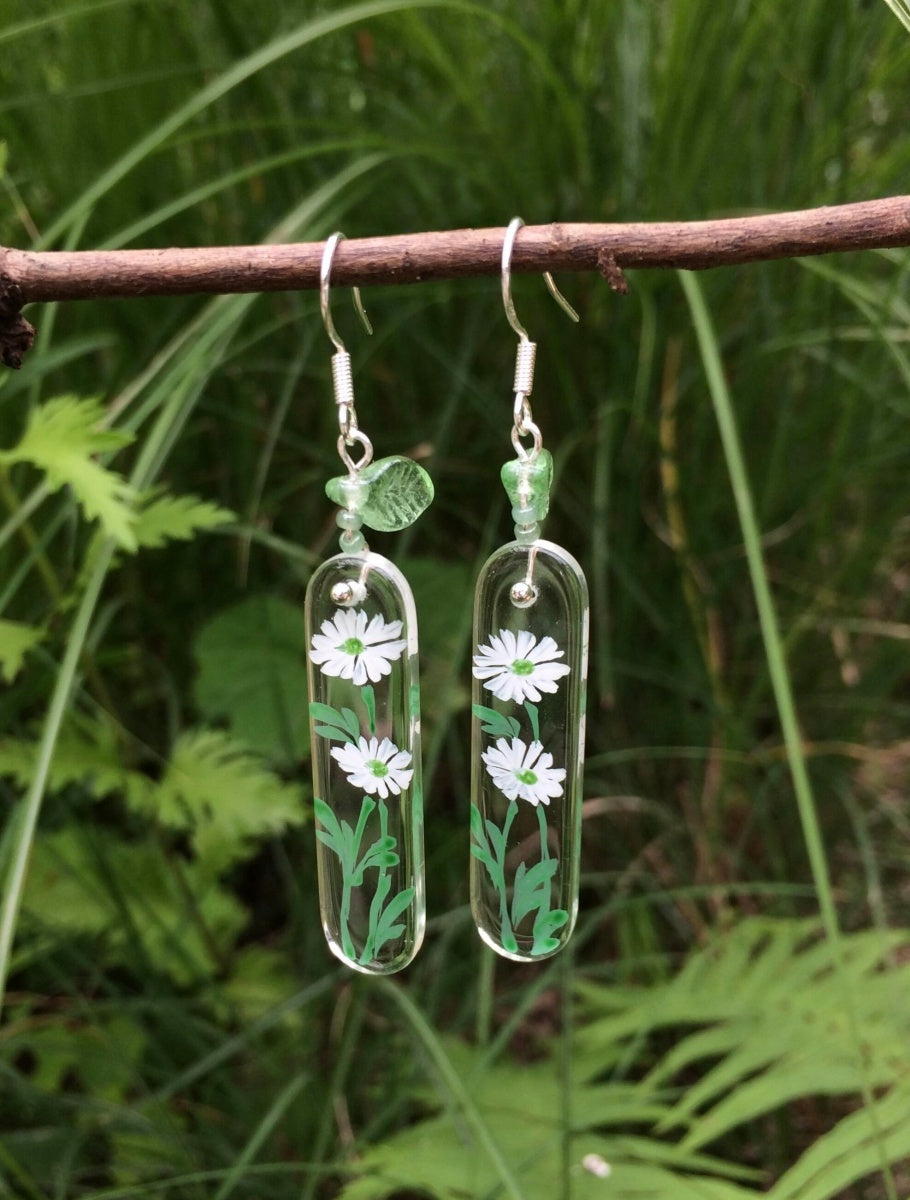 Hand-painted Glass Earrings -Little Daisy One Shower Studio