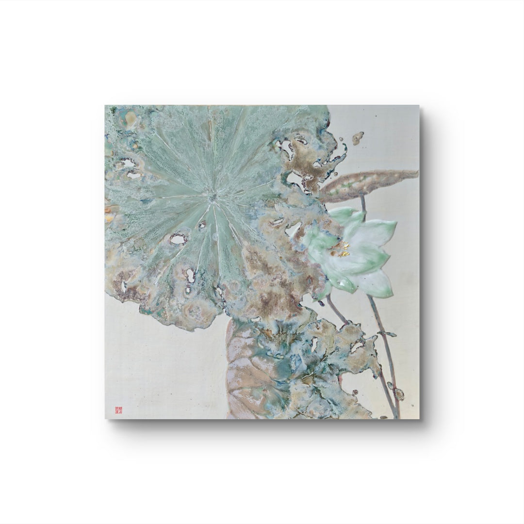High-Temperature Glaze Ceramic Painting –Green Lotus Listening to Rain (Original 1/1) Xianyue Lee