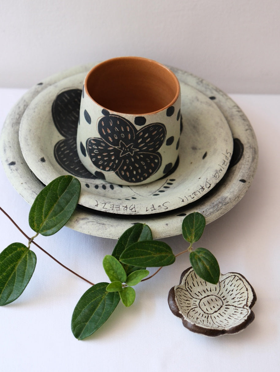 Rustic Stoneware Handmade Plate - Sage Garden Bloom Xin Feng Wang