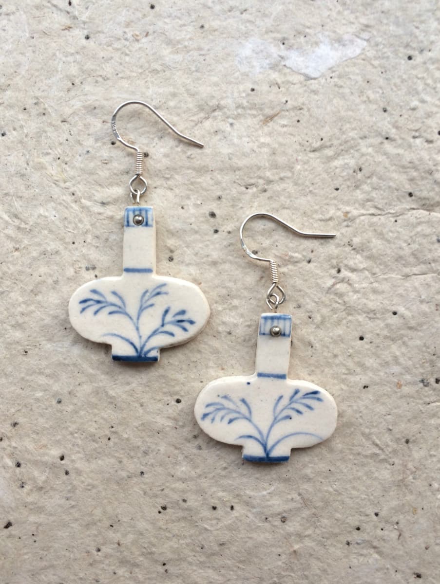 Handmade Ceramic Earrings – Blue & White Vase One Shower Studio