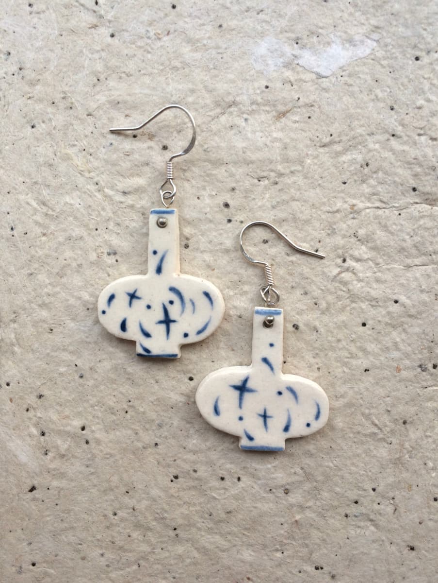 Handmade Ceramic Earrings – Blue & White Vase One Shower Studio