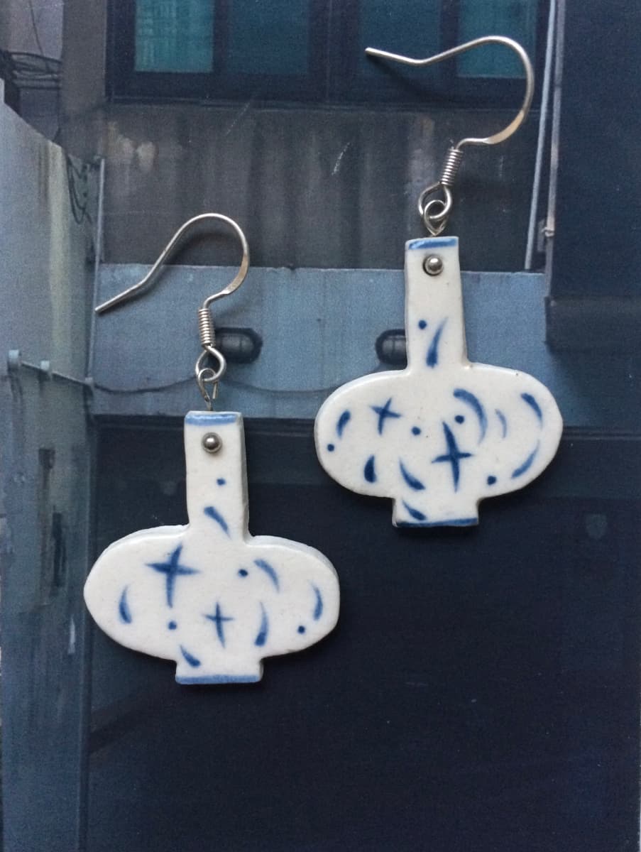 Handmade Ceramic Earrings – Blue & White Vase One Shower Studio