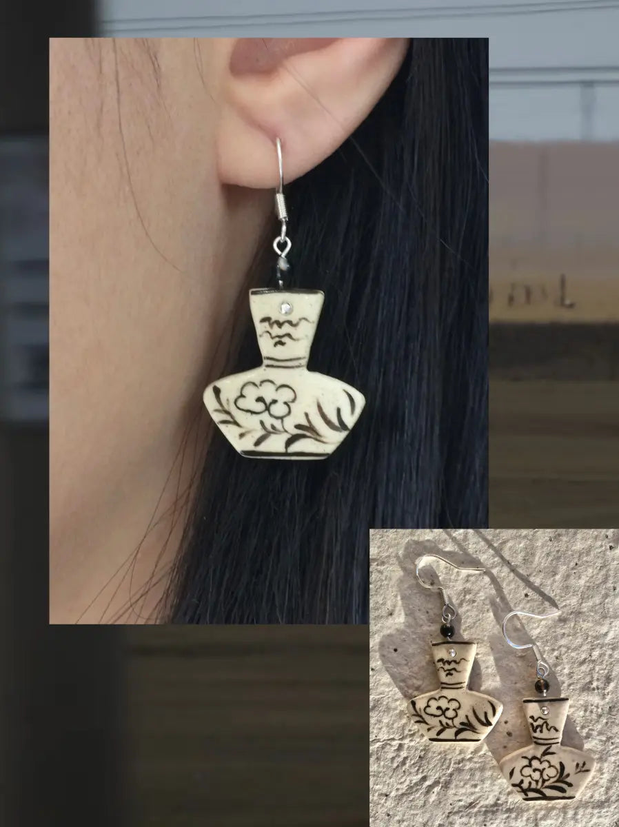 Handmade Ceramic Earrings – Cizhou Kiln Inspired One Shower Studio