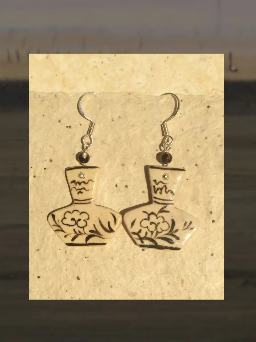 Handmade Ceramic Earrings – Cizhou Kiln Inspired One Shower Studio
