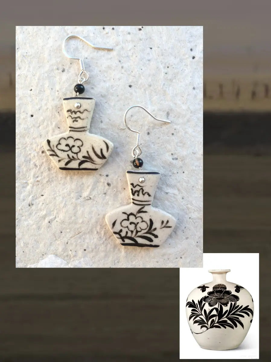 Handmade Ceramic Earrings – Cizhou Kiln Inspired One Shower Studio