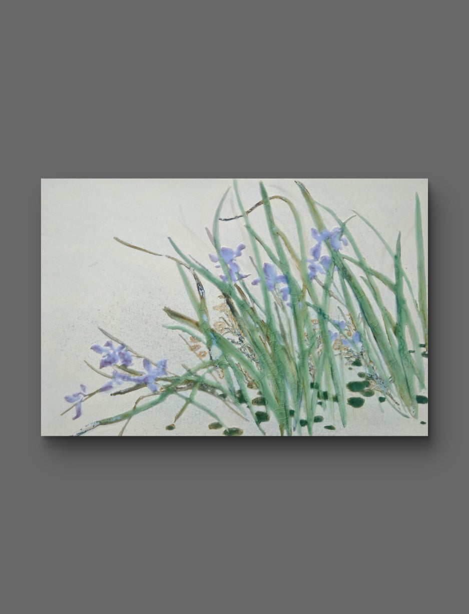 High-Temperature Glaze Ceramic Painting –Iris by the Water (Original 1/1) Xianyue Lee