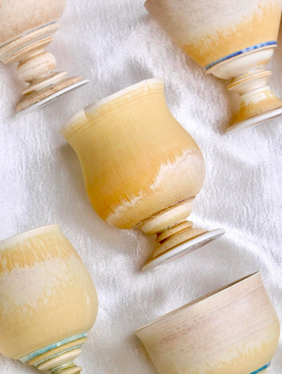 Morning Mist Handcrafted Wood-Fired Porcelain Goblets Orange Yellow