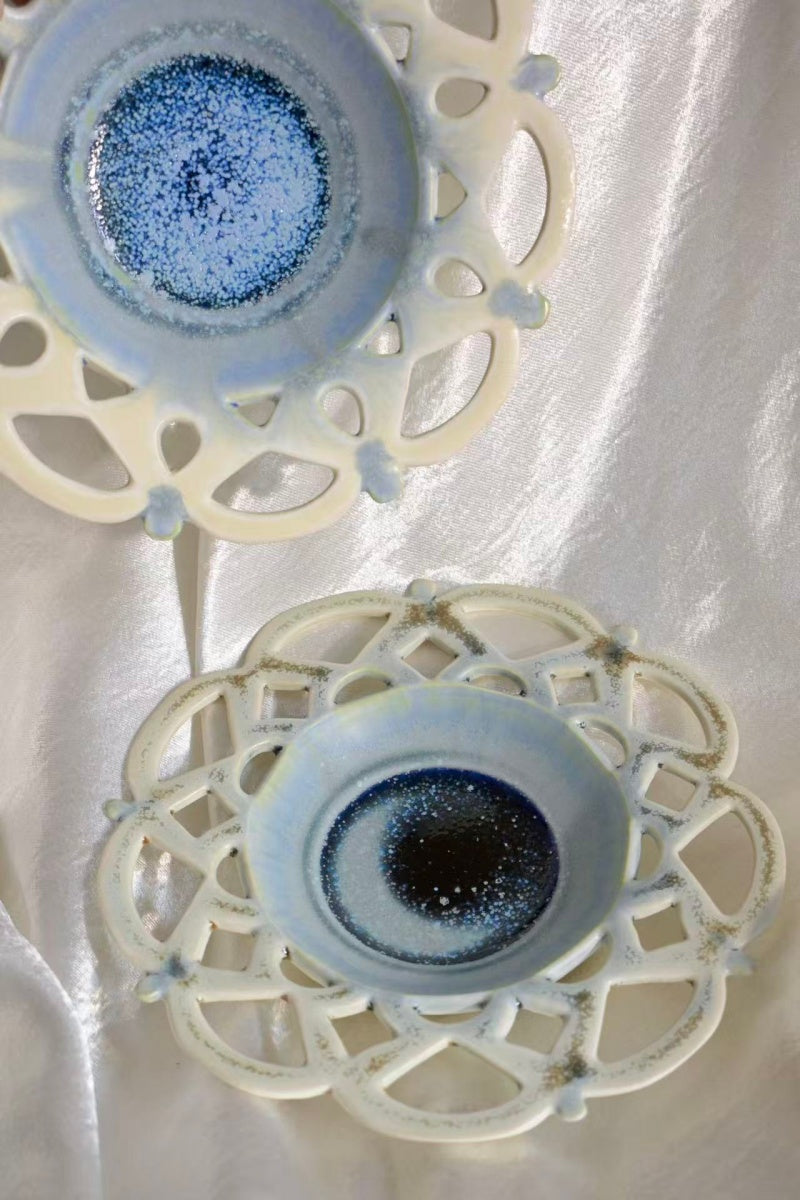 Blue Moon Handcrafted Openwork Wood-Fired Porcelain Plate Orange Yellow