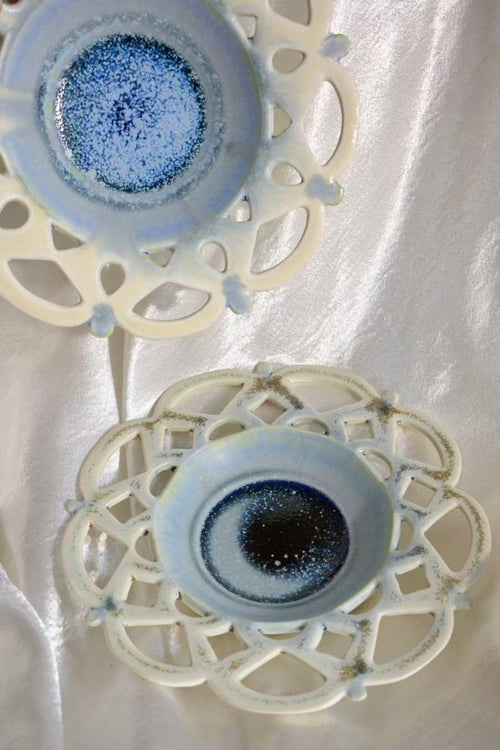 Blue Moon Handcrafted Openwork Wood-Fired Porcelain Plate Orange Yellow