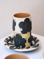 Rustic Stoneware Handmade Tumbler & Incense Holder -Summer Flower Rain Xin Feng Wang