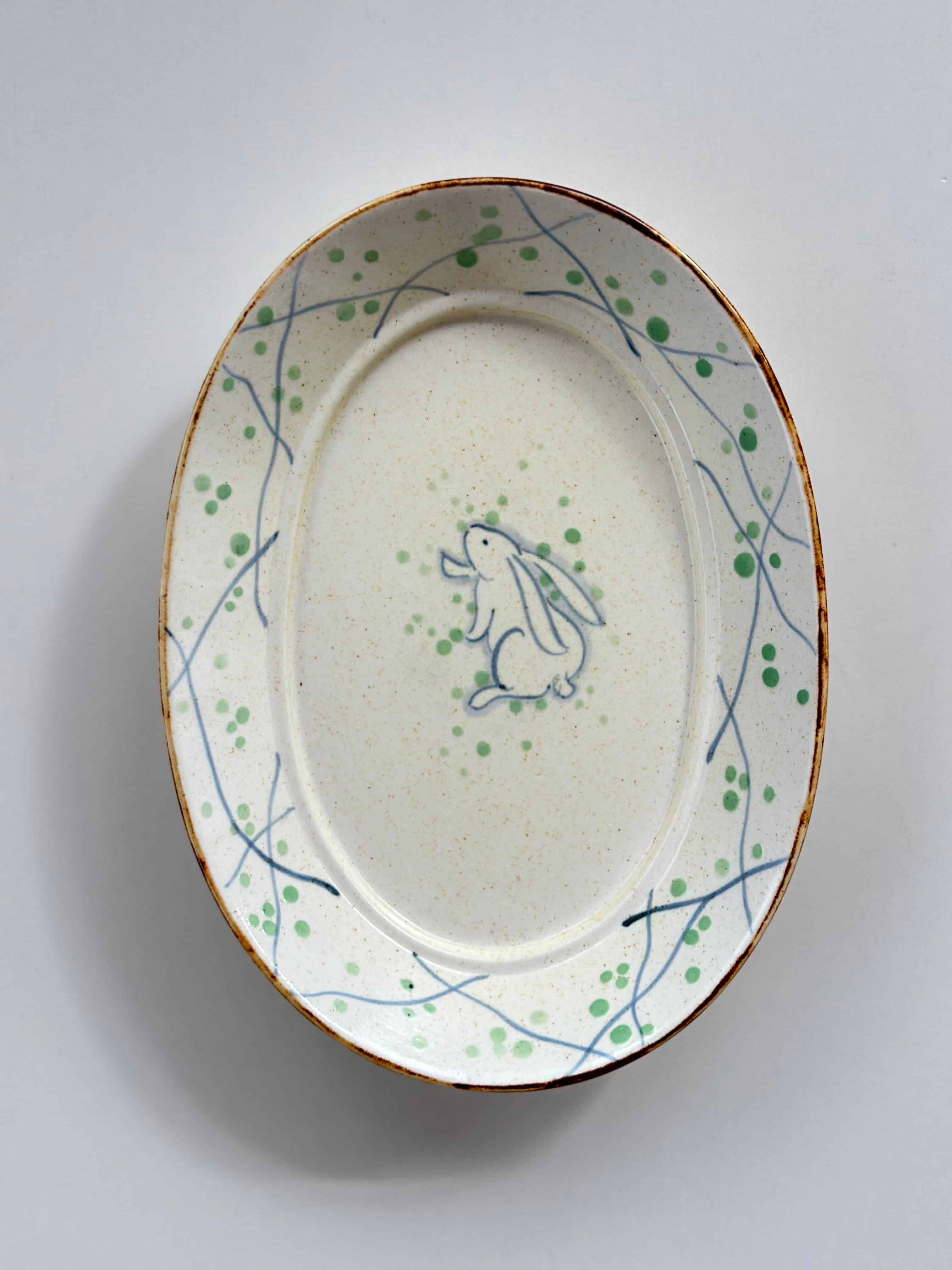 Moon Rabbit Hand-Painted Oval Ceramic Plate Chi Su