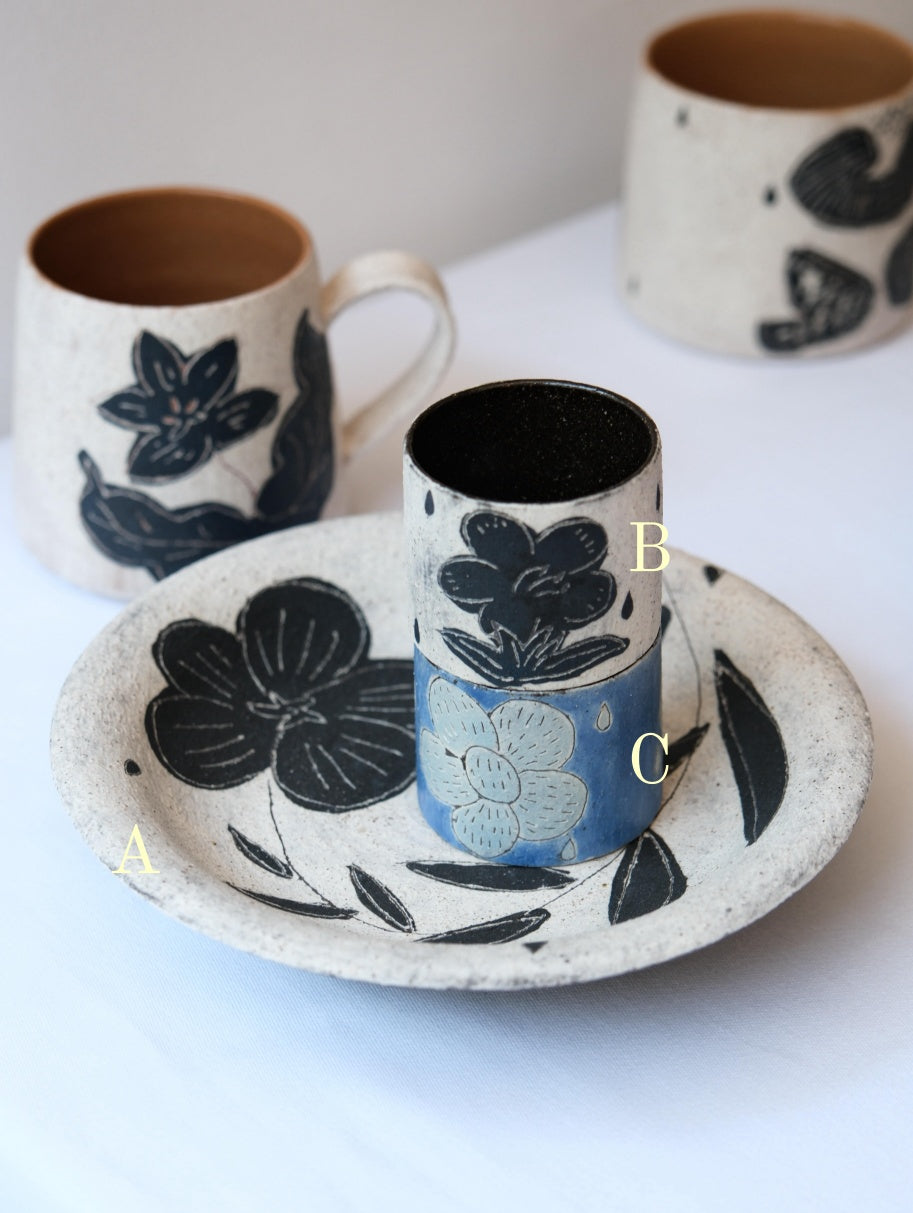 Rustic Stoneware Handmade Cup & Plate - Garden Walk Xin Feng Wang