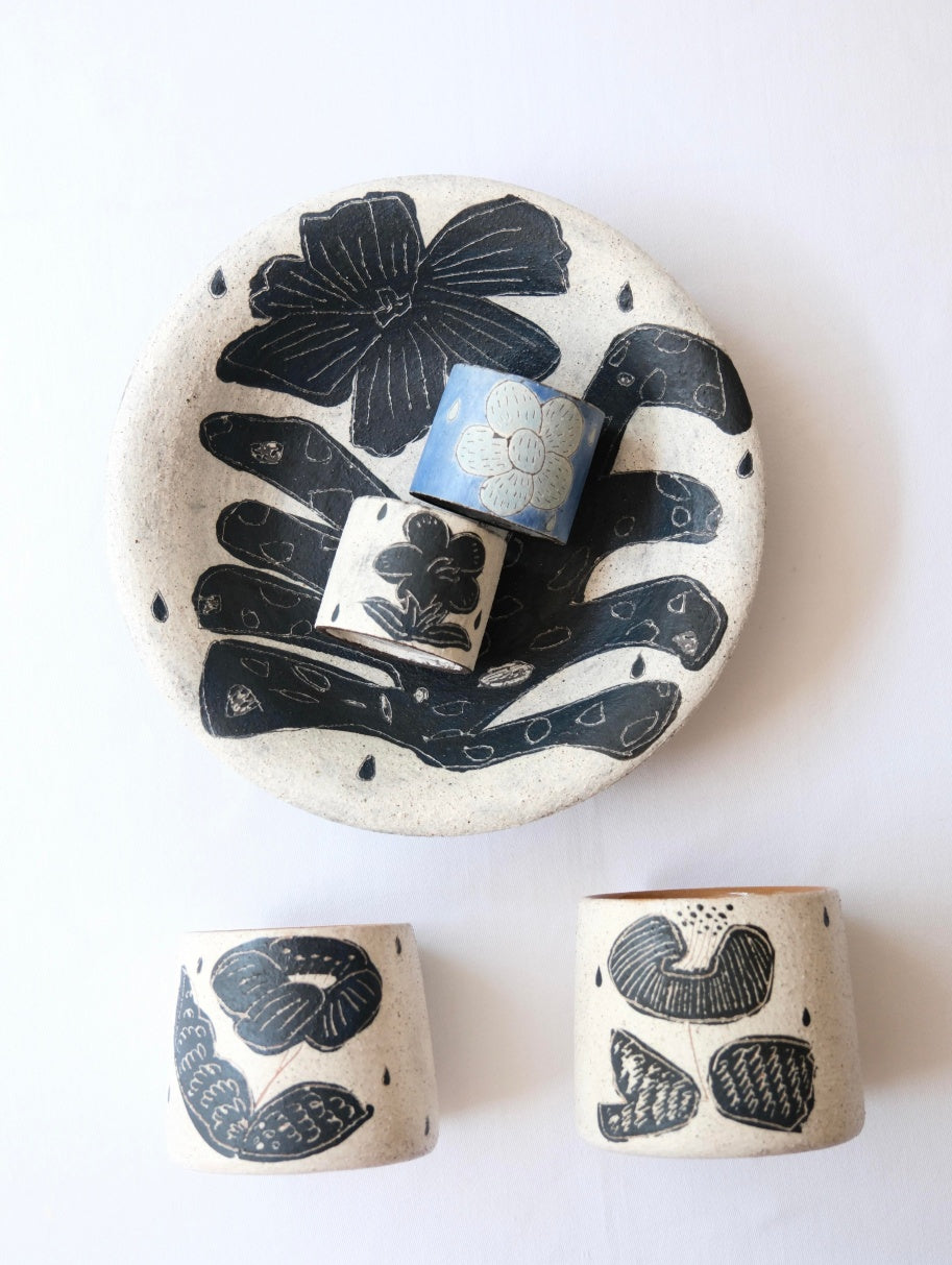 Rustic Stoneware Handmade Cup & Plate - Garden Walk Xin Feng Wang