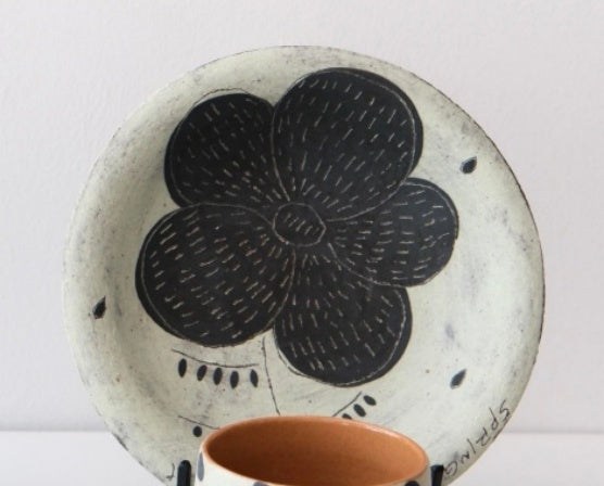 Rustic Stoneware Handmade Plate - Sage Garden Bloom Xin Feng Wang