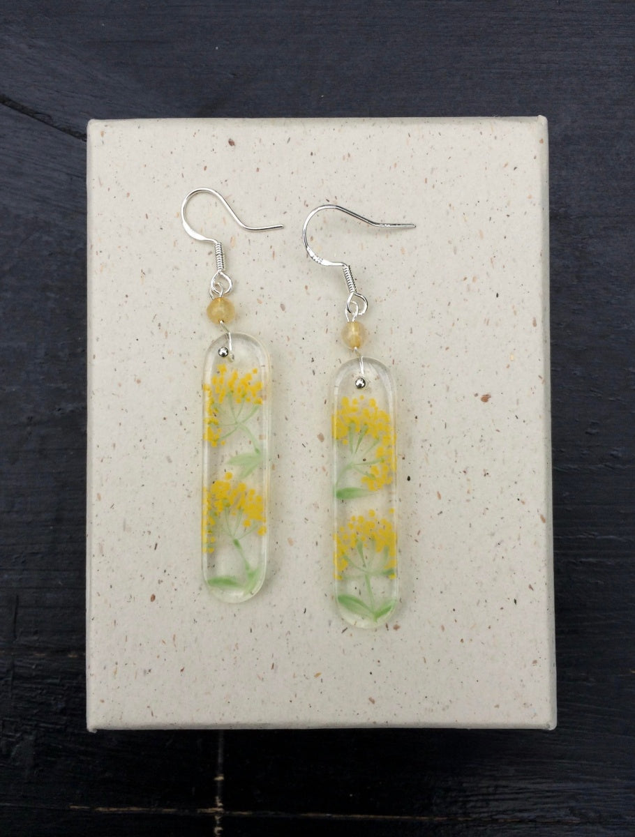 Hand-painted Glass Earrings -Golden Acacia One Shower Studio