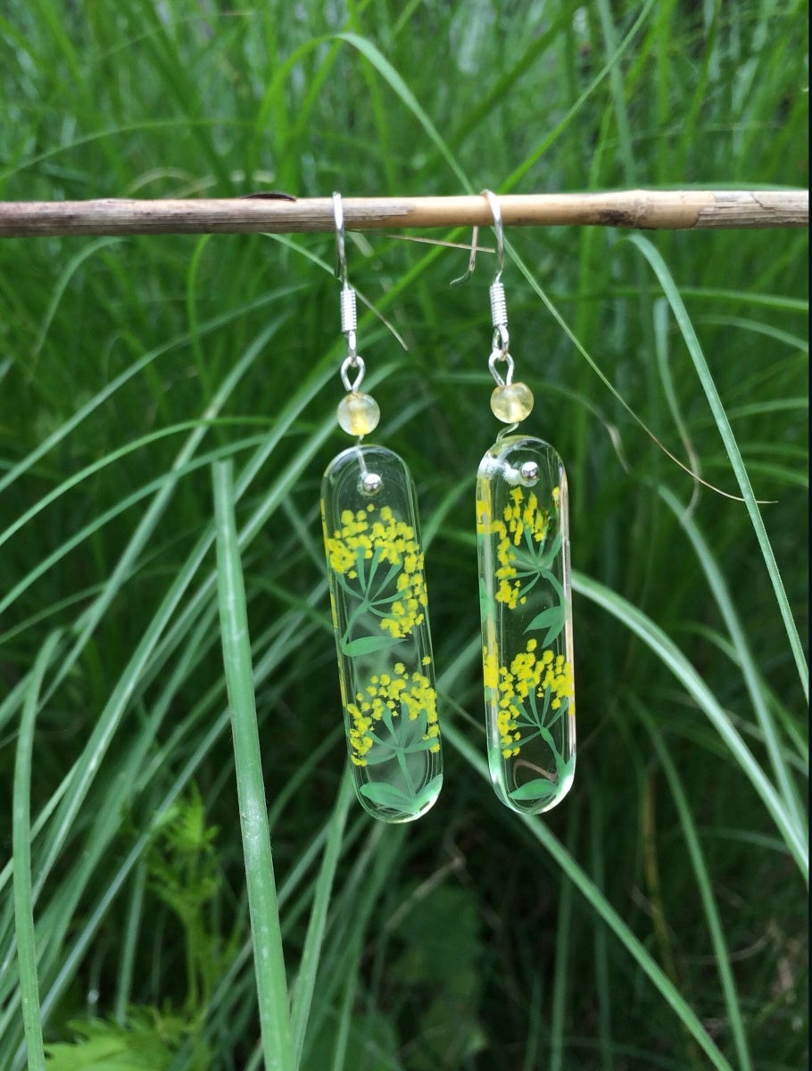 Hand-painted Glass Earrings -Golden Acacia One Shower Studio