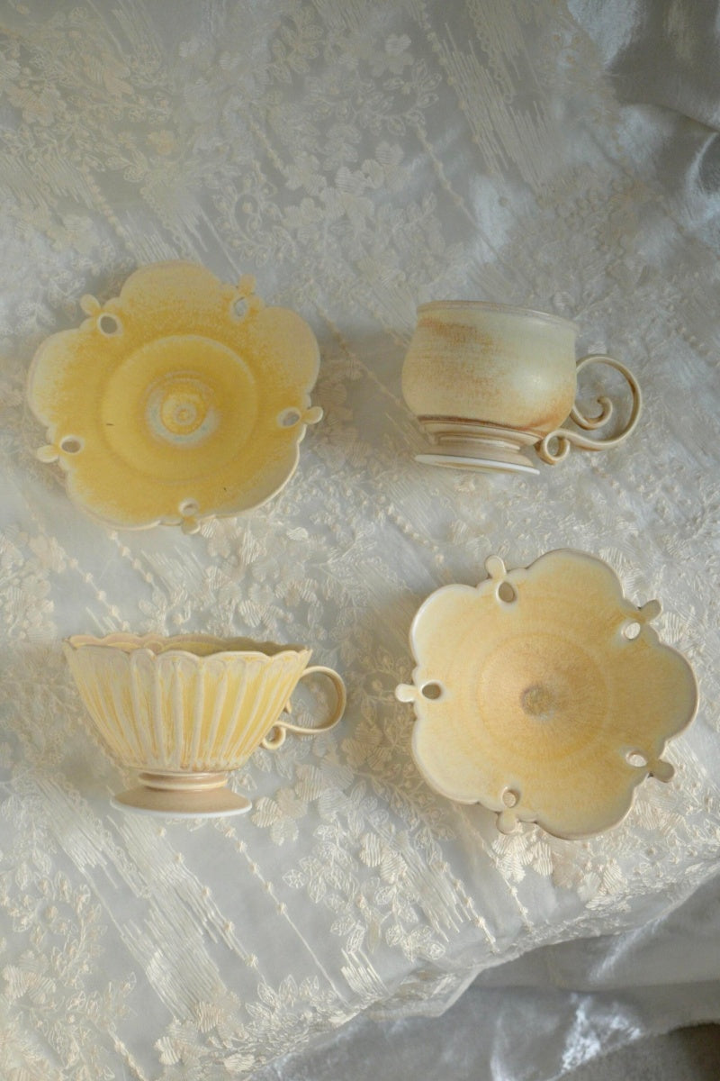 Honey Pomelo Handcrafted Wood-Fired Porcelain Cup & Saucer Set Orange Yellow